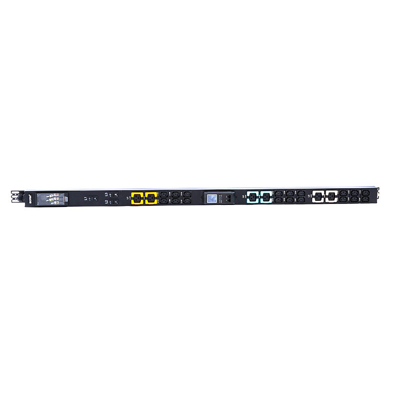 24 prises triphasées IEC C13 et C19 prises verrouillables Disjoncteur magnétique liquide 1,5U vertical échangeable à chaud RS485 avec compteur PDU en rack