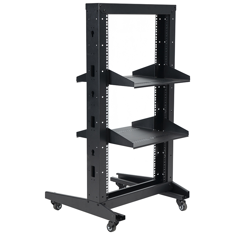 Rack Ouvert de Taille standard à 2 Montants avec Etagère en Porte-à-faux Noir 18U-47U